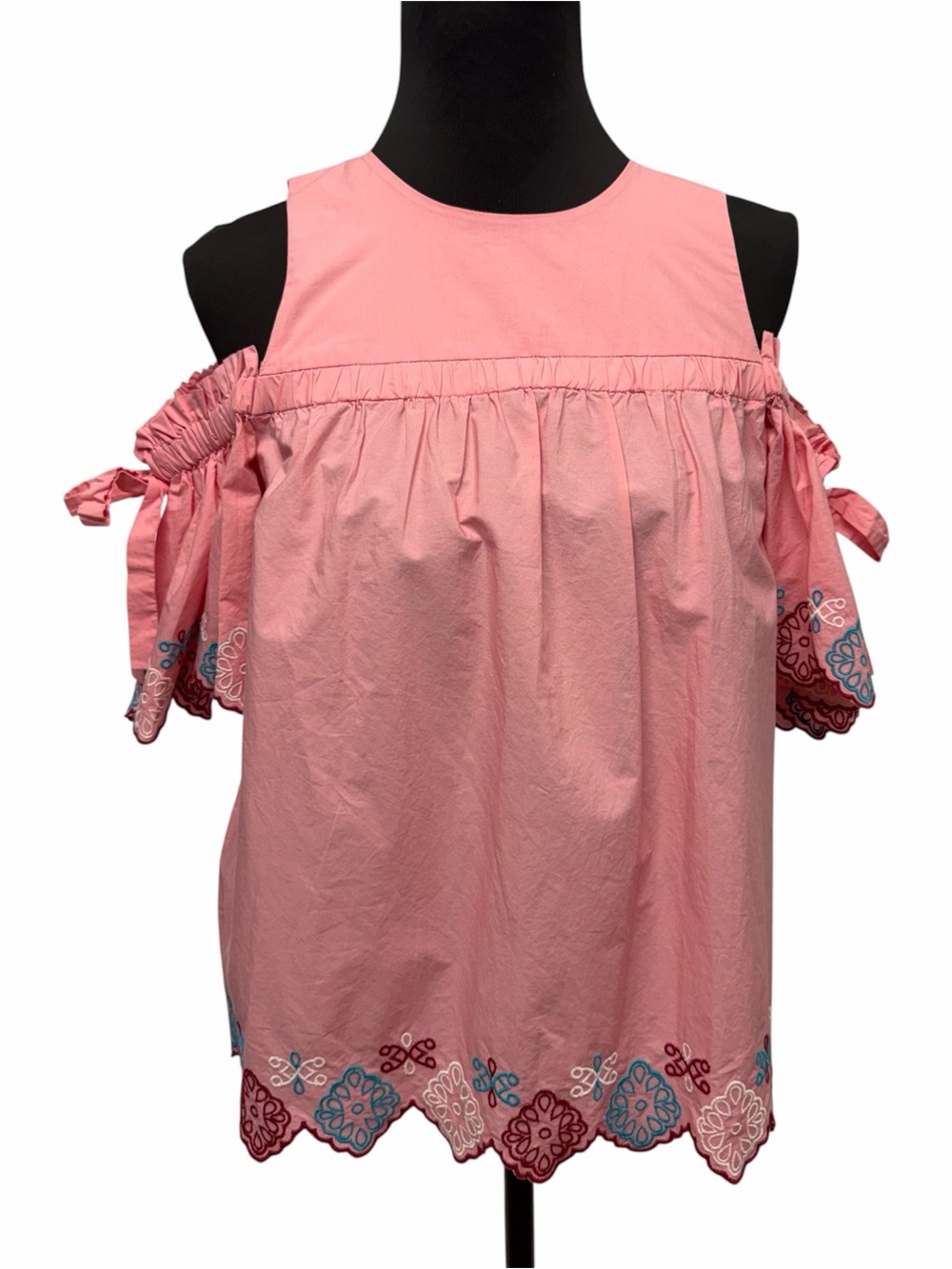 LOFT XS Pink Embroidered Cold Shoulder Top NWT
